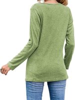 Womens Casual Long Sleeve Tunic Shirts Round Neck Button Side Blouses Tops - Image 5